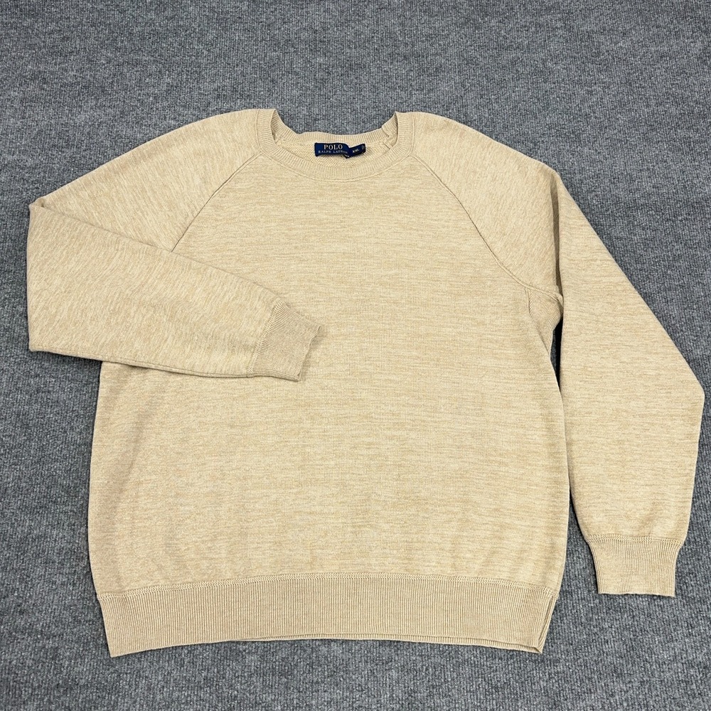 Polo Ralph Lauren Sweater Men 2XL Beige Cream Crewneck Soft Cotton Raglan - Picture 2 of 10